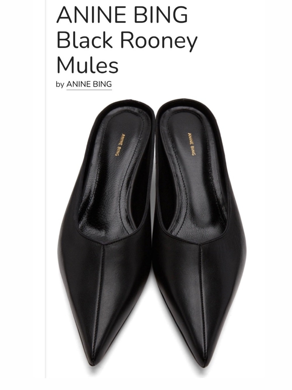 Anine Bing Black Rooney Pointed Leather Slip-On Mules heels 38